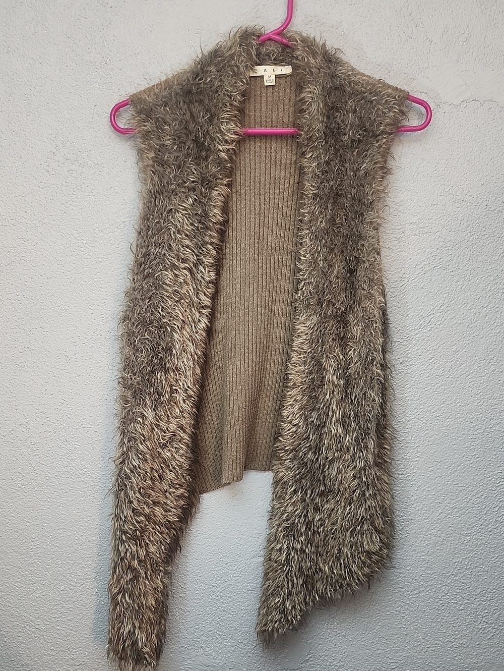 CAbi Faux Fur Knit Vest in Taupe Brown